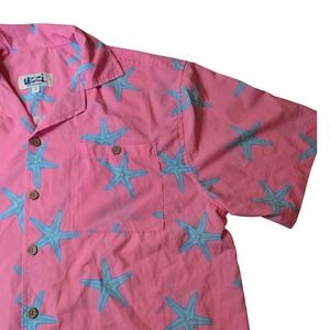 Uzzi Amphibious Gear Mens S Neon Pink Blue Starfish Button Up Camp Shirt HPS07